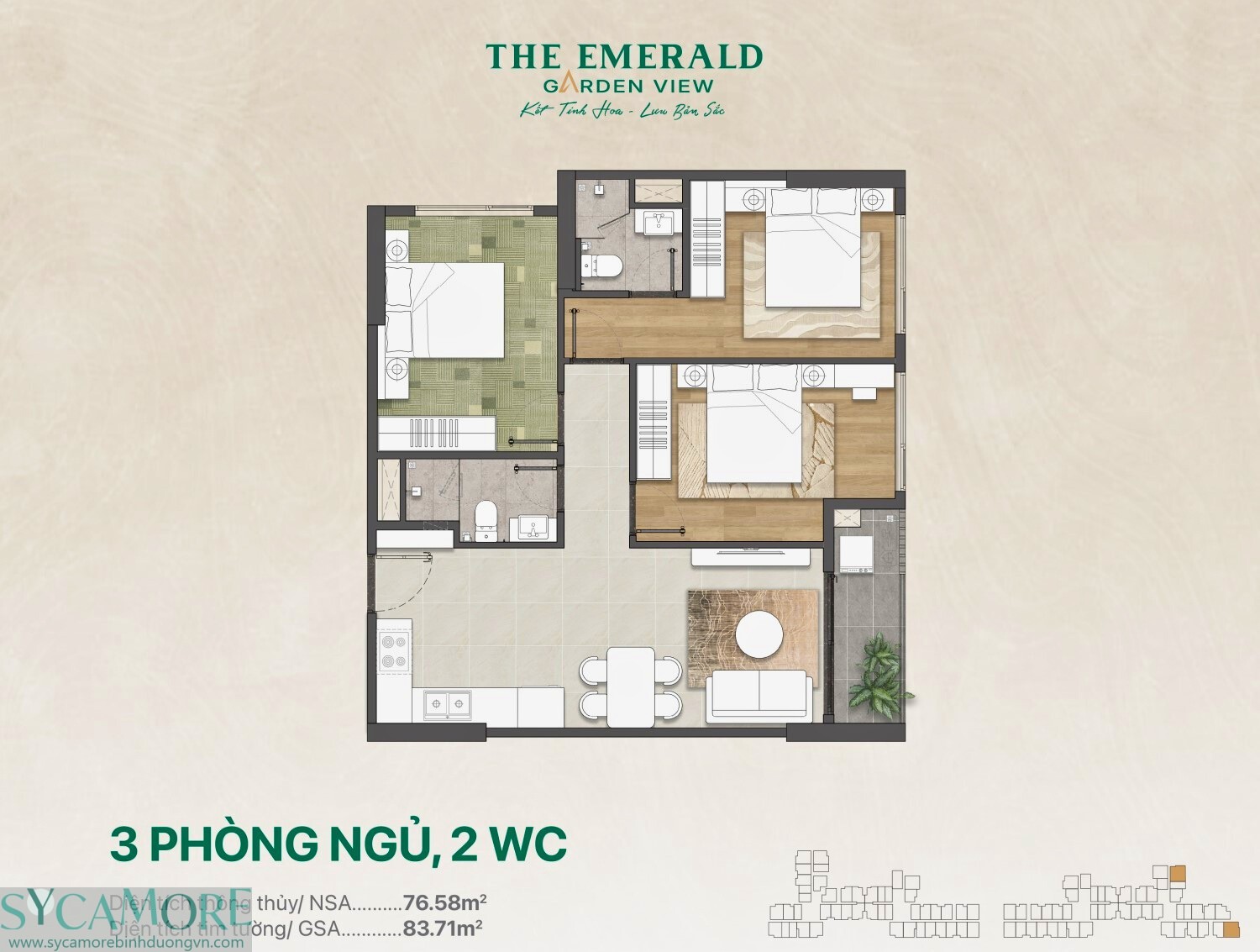 Căn 3pn The Emerald Garden View